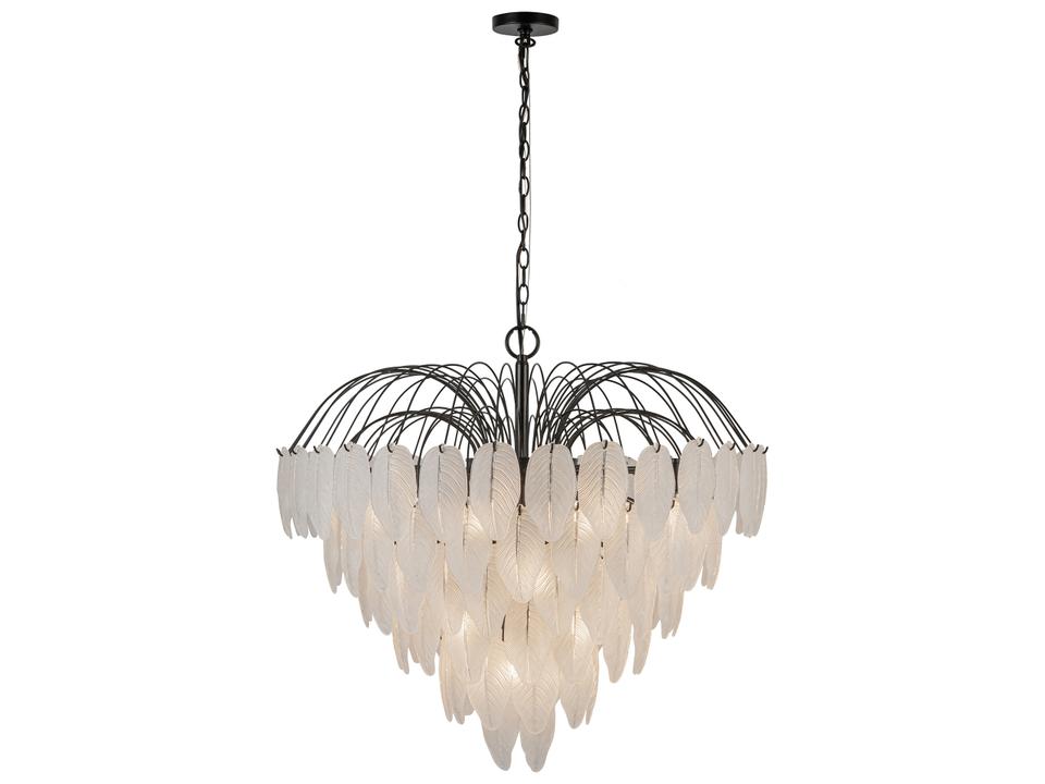 Alessia 24-Light Chandelier with Black Frame and Etched Glass Leaves