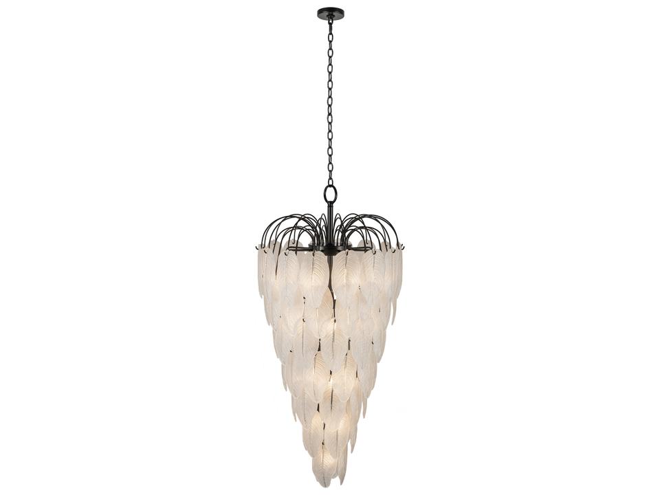 Alessia 23-Light Chandelier with Black Frame and Etched Glass Leaves