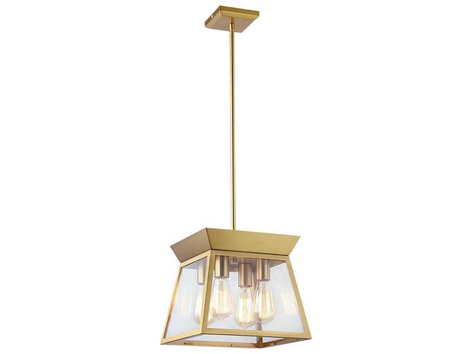 4-Light Lucian Chandelier in Brushed Brass with Clear Glass Panels