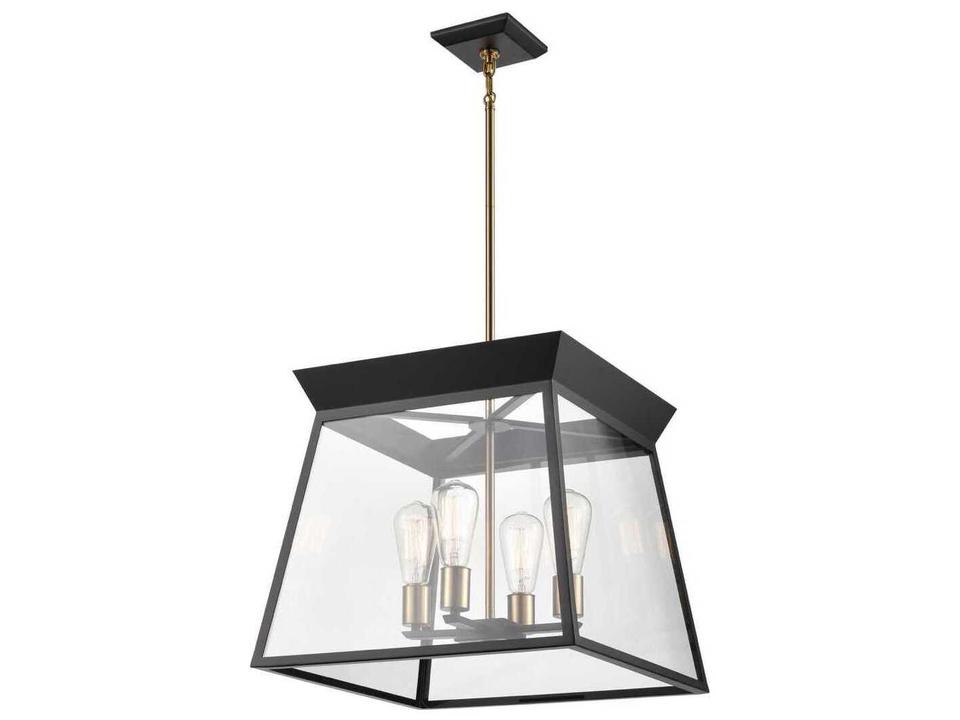 4-Light Lucian Chandelier in Black and Brushed Brass