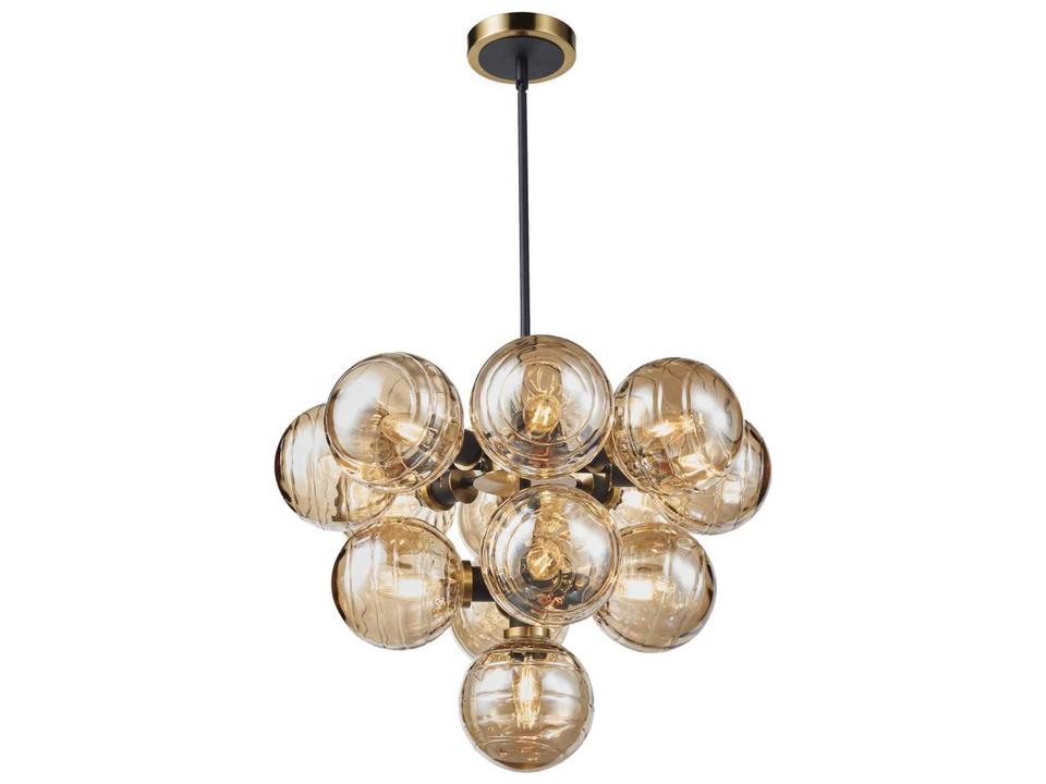 Gem 13-Light 3-Tier Chandelier with Amber Glass Black and Brushed Brass
