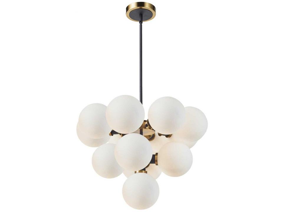 Gem 13-Light Chandelier with White Glass in Black and Brushed Brass
