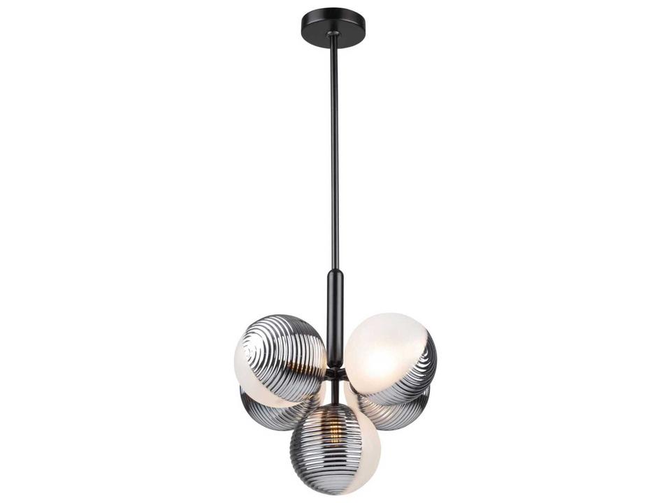 Bolla 5-Light Pendant Light in Black with White and Smoke Glass