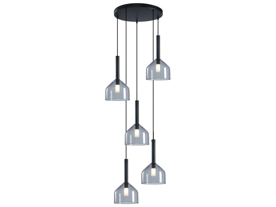 Kali 5-Light Chandelier Black with Smoked Glass Shades