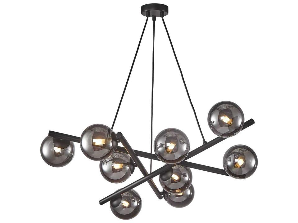 9-Light Modena Chandelier in Matte Black with Smoke Glass