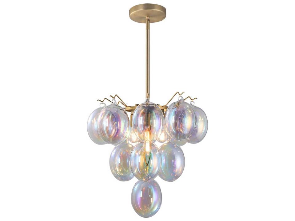 Globo 5-Light Chandelier in Brushed Brass with Iridescent Glass