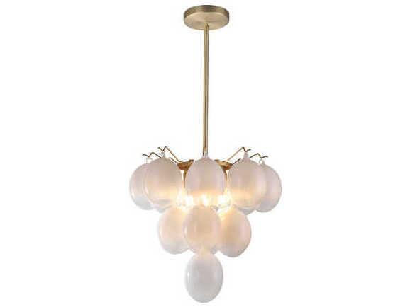5-Light Globo Chandelier with Milky White Glass and Brushed Brass Finish