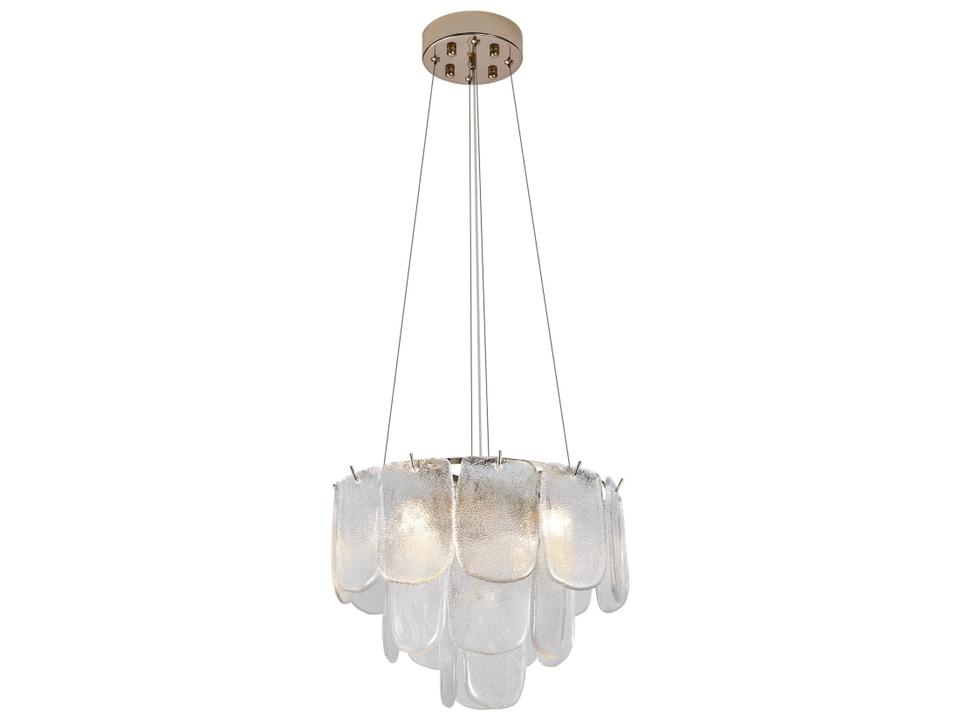 Bianca 5-Light Polished Nickel Pendant Light with Crystalline Piastra Glass