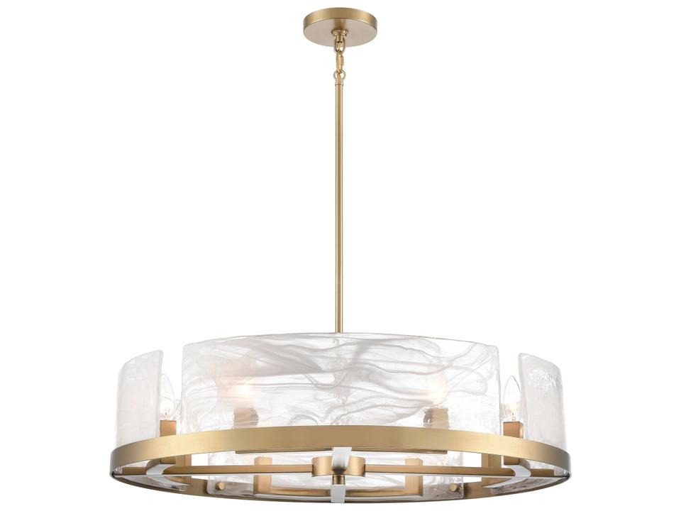Skye 8-Light Drum Chandelier in Brass with Wispy White Glass