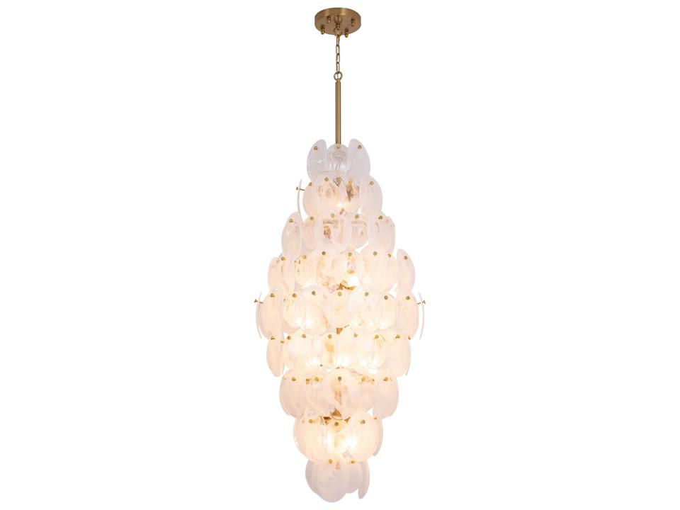15-Light Lily Chandelier in Brushed Brass with Wispy White Murano Glass