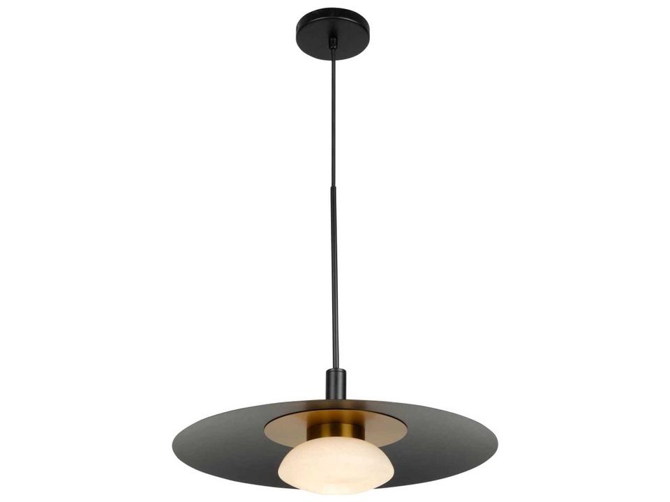 Camila 1-Light Integrated LED Pendant Light in Black with Alabaster Shade