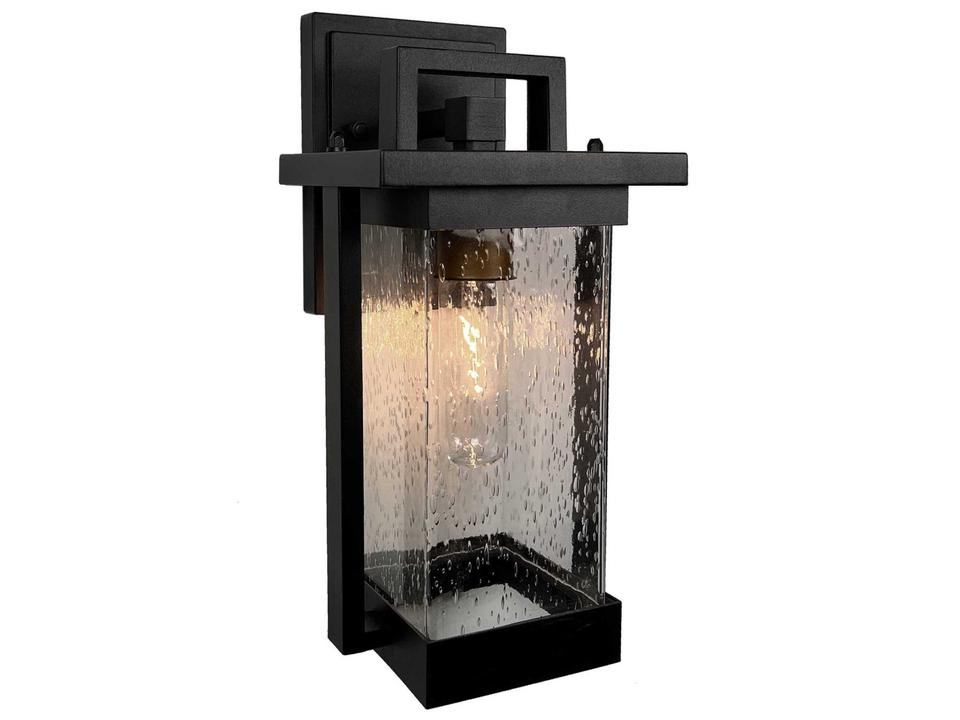 Port Charlotte 1-Light Outdoor Wall Sconce with Seeded Glass in Matte Black