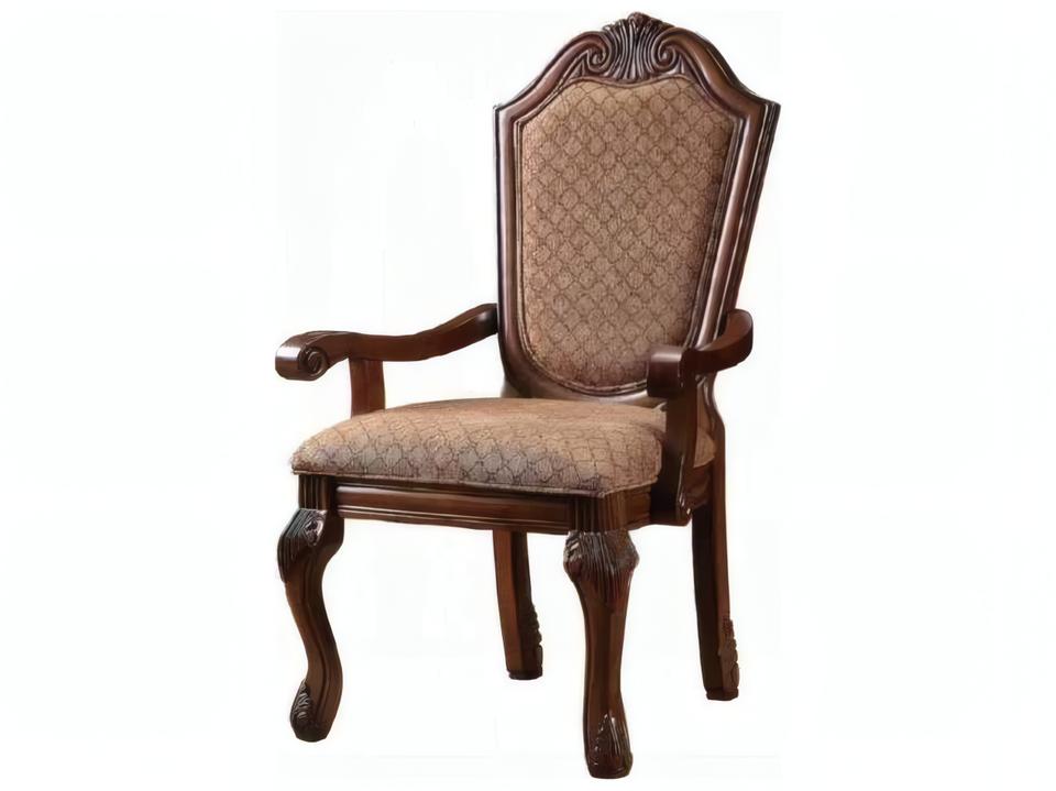 Chateau De Ville Rubberwood Brown Upholstered Arm Dining Chair Set of 2