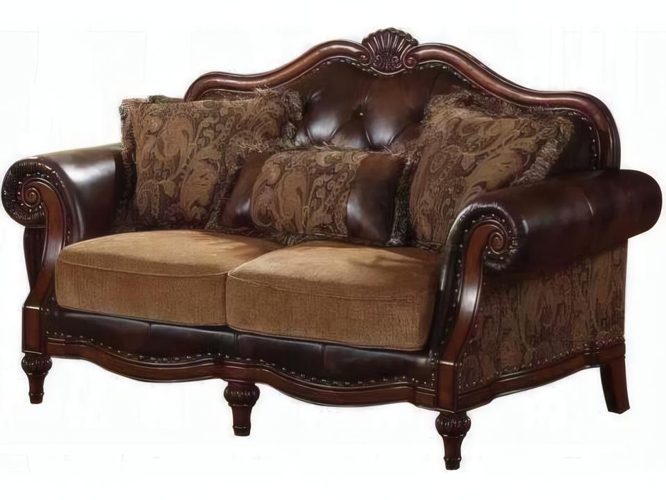 Dreena Traditional Loveseat Brown Bonded Leather Chenille