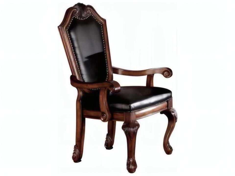 Chateau De Ville Upholstered Arm Dining Chair Set of 2 in Black and Cherry