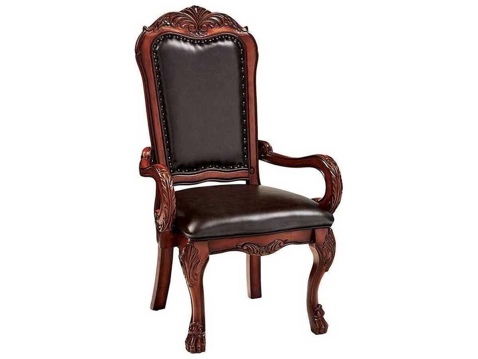 Dresden Brown Faux Leather Arm Dining Chair Set of 2