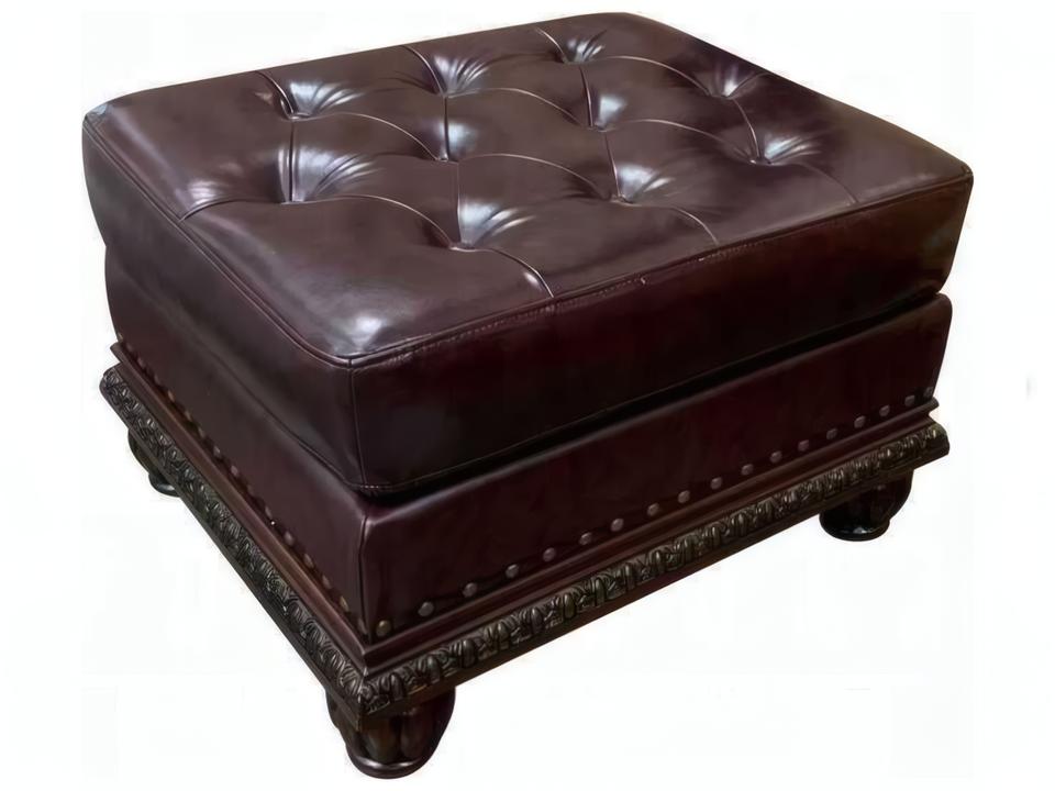 Anondale Ottoman Espresso Top Grain Leather Match Button Tufted