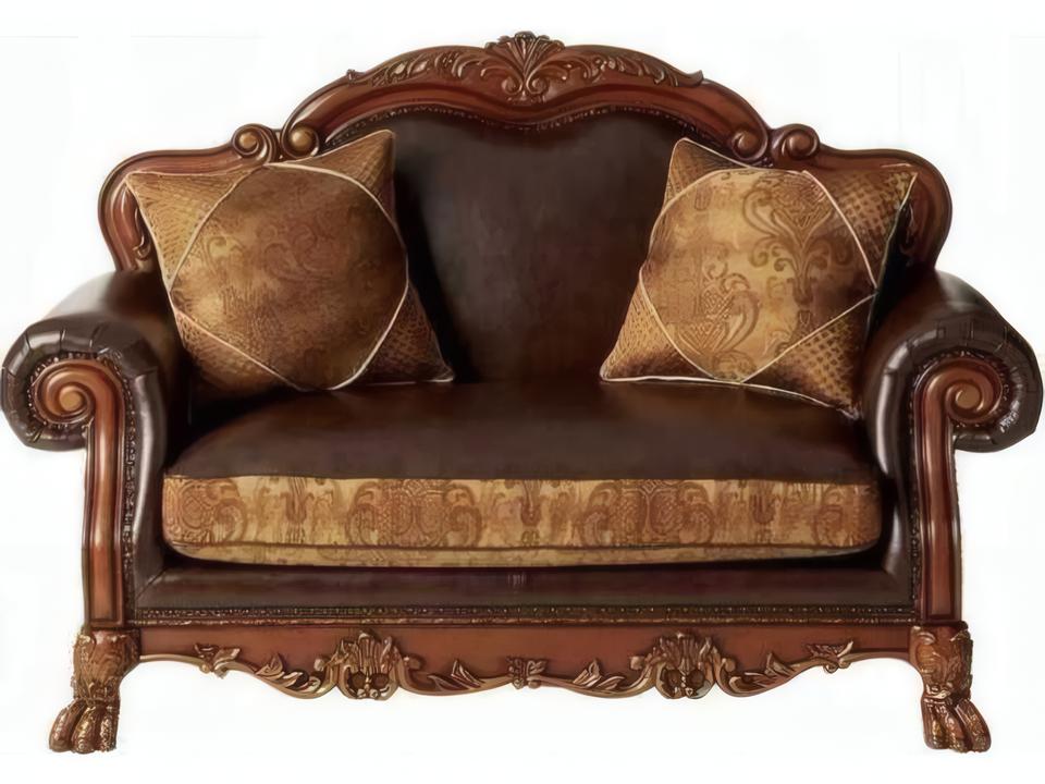Dresden Synthetic Leather and Chenille Loveseat in Brown