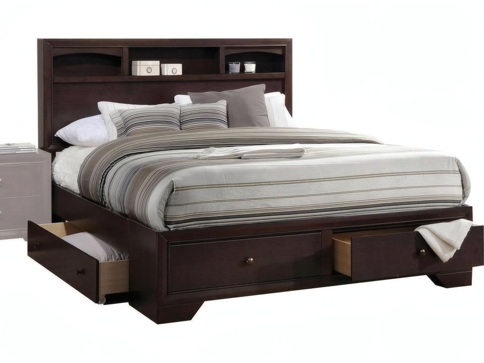 Madison II Queen Platform Storage Bed with Bookcase Headboard in Espresso