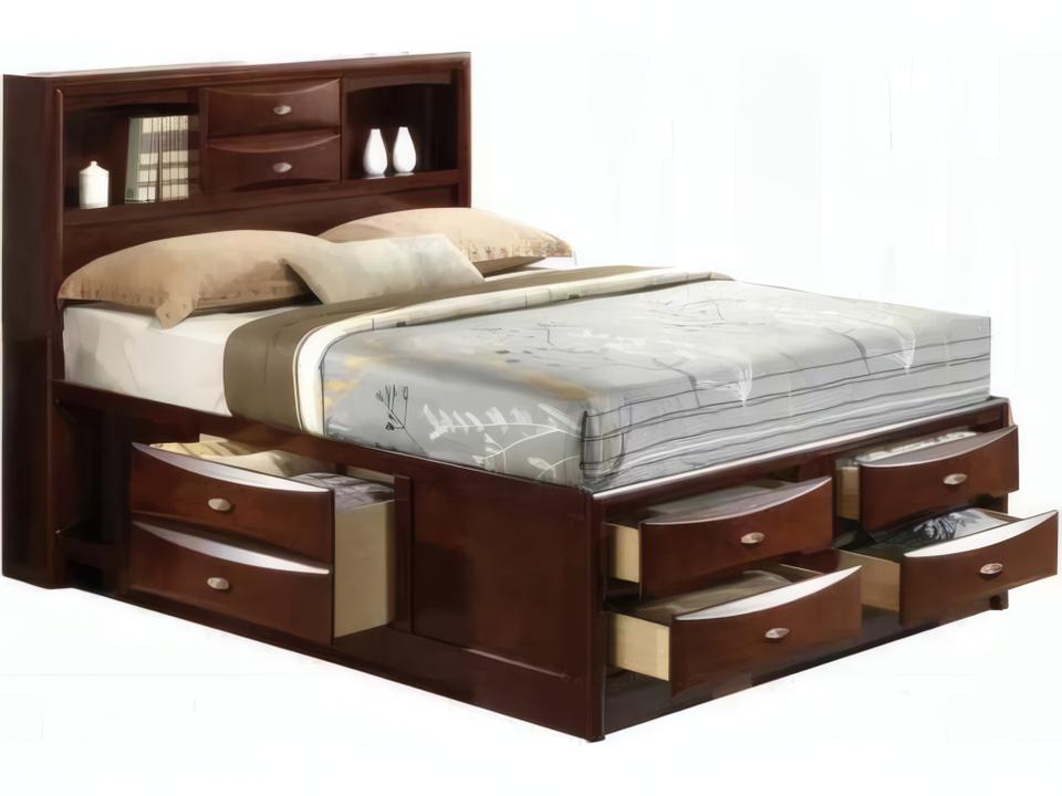 Ireland Eastern King Platform Bed with Bookcase and Storage in Espresso