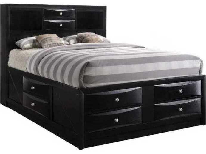 Ireland Black Rubberwood Wood Full Platform Bed