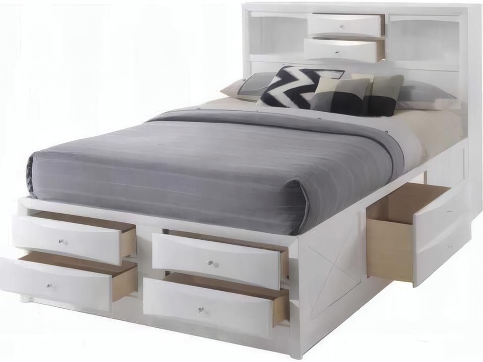 Ireland Queen Storage Bed with Bookcase Headboard in White