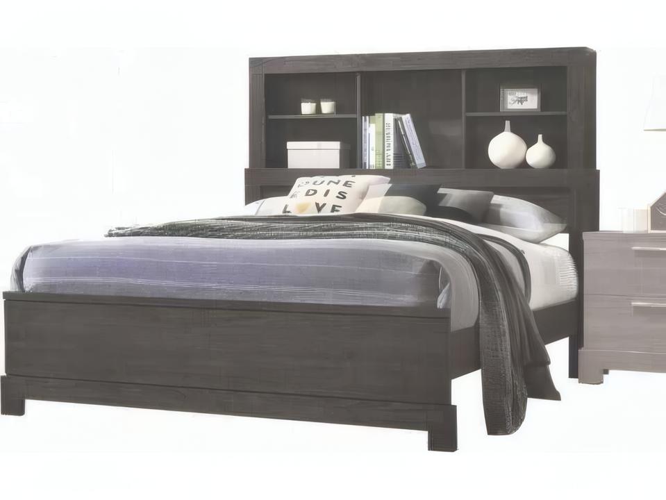 Lantha Eastern King Bookcase Bed with Storage in Gray Oak