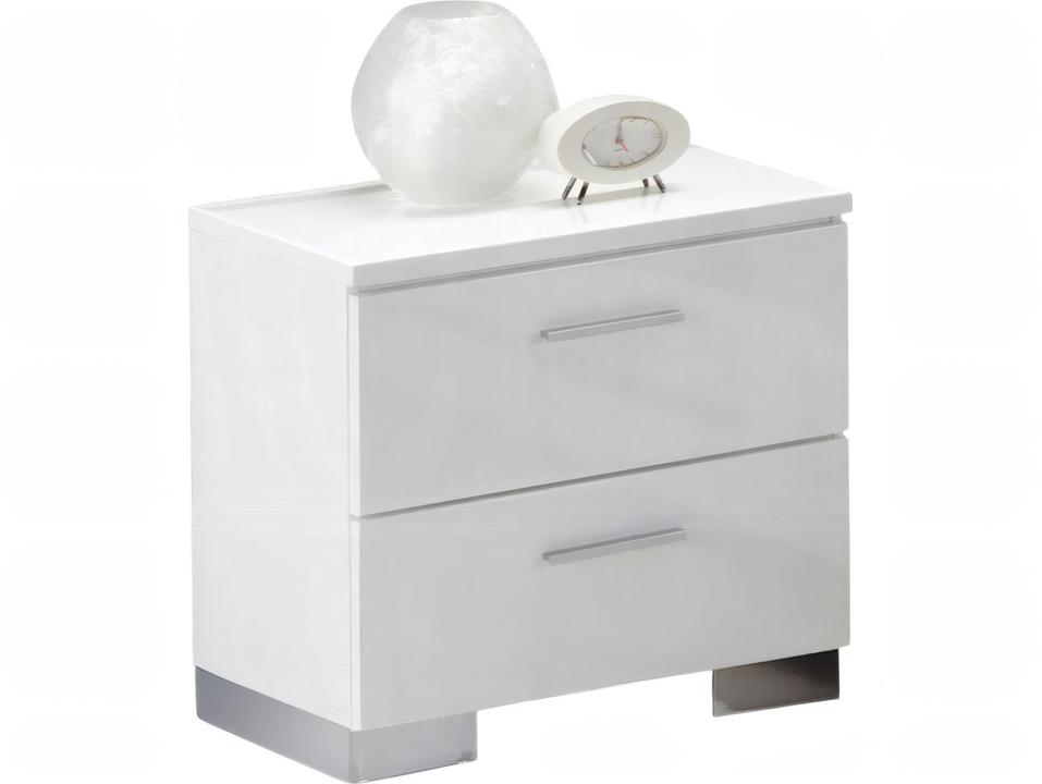 Lorimar 2-Drawer Nightstand in High Gloss White and Chrome