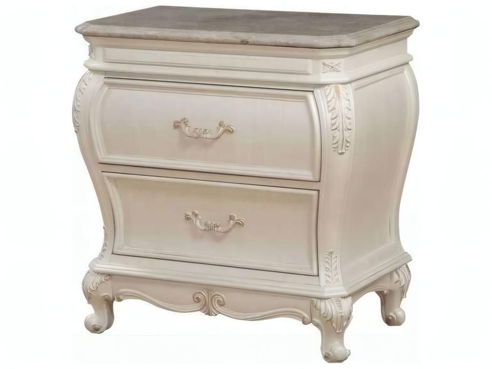 Chantelle 2-Drawer Nightstand with Marble Top in Pearl White