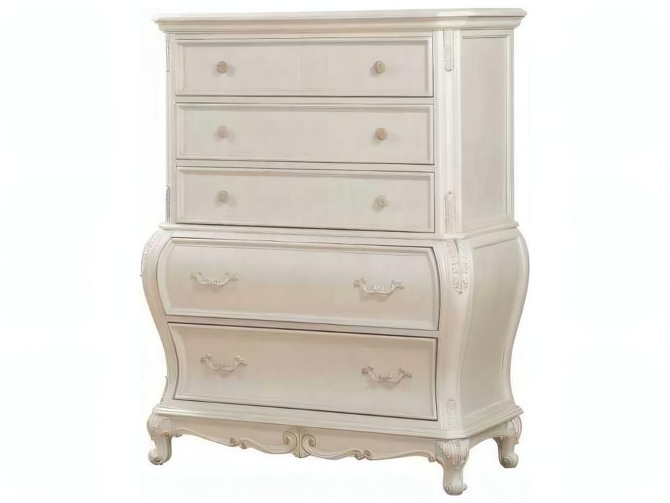Chantelle 5-Drawer Chest with Queen Anne Legs Pearl White