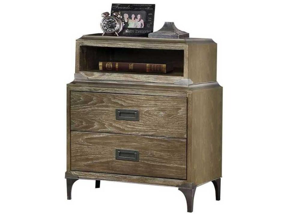 Athouman 2-Drawers Ash Wood Nightstand