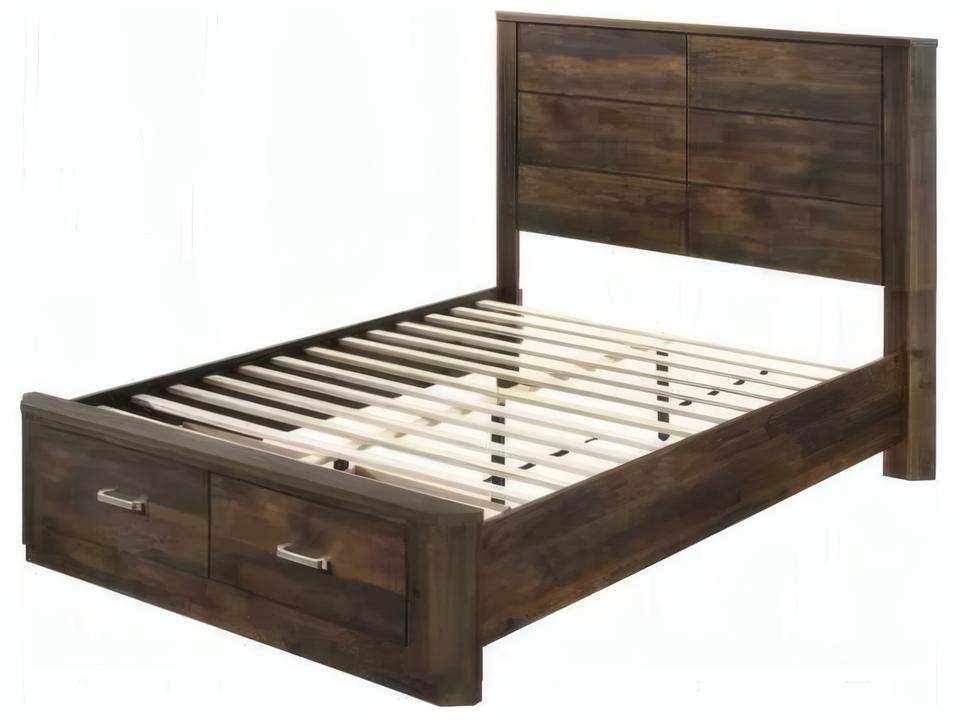 Elettra Queen Panel Bed with Storage in Rustic Walnut Finish