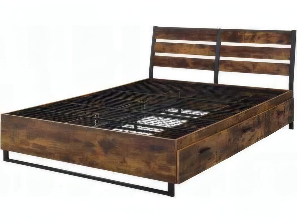 Juvanth Eastern King Storage Bed with Rustic Oak and Black Finish