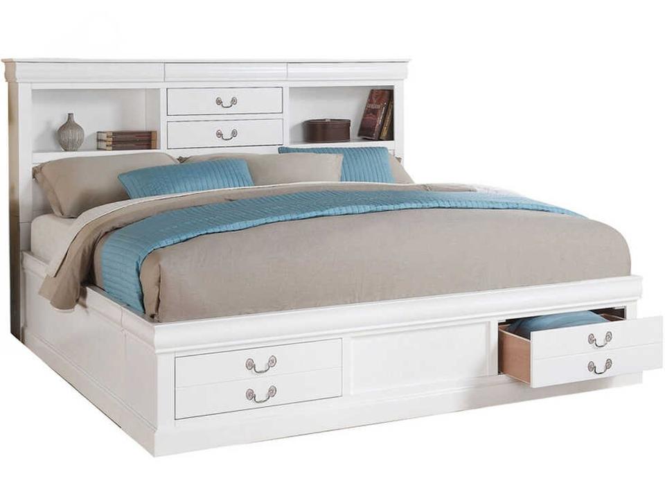 Louis Philippe-III White Plywood Wood King Panel Bed