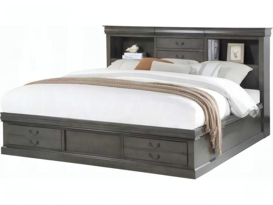 Louis Philippe III Queen Storage Bed in Dark Gray