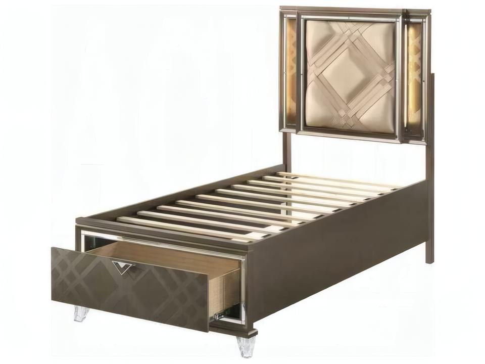Skylar Full Bed with LED Headboard and Storage in Dark Champagne