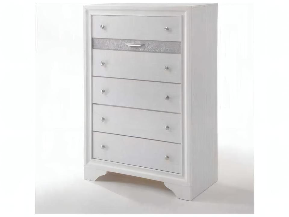 Naima 6-Drawer Contemporary Chest in White with Jewelry Organizer