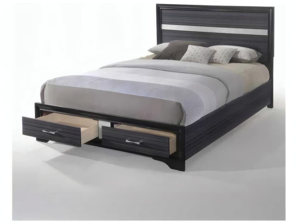 Naima Eastern King Storage Bed in Black with Light Gray Trim