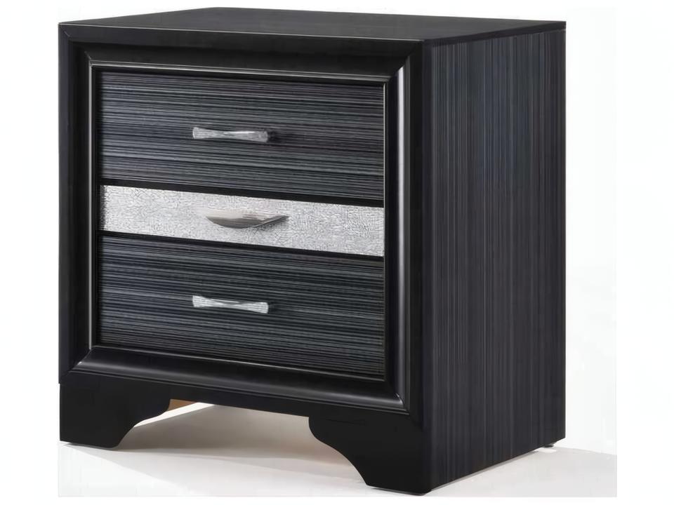 Naima 3-Drawer Nightstand in Black with Crystal Inserts
