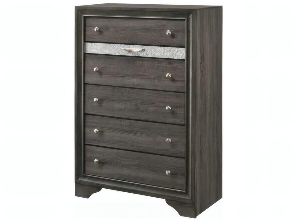 Naima 6-Drawer Contemporary Chest in Gray with Acrylic Trim