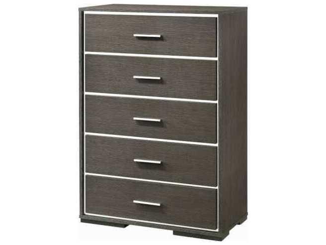 Escher 5-Drawer Dresser with Glam Acrylic Trim in Gray Oak