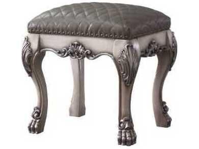 Dresden Vintage Bone White Gray Faux Leather Accent Stool