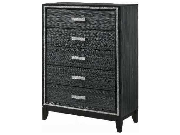 Haiden 5-Drawer Chest in Weathered Black with Silver Trim