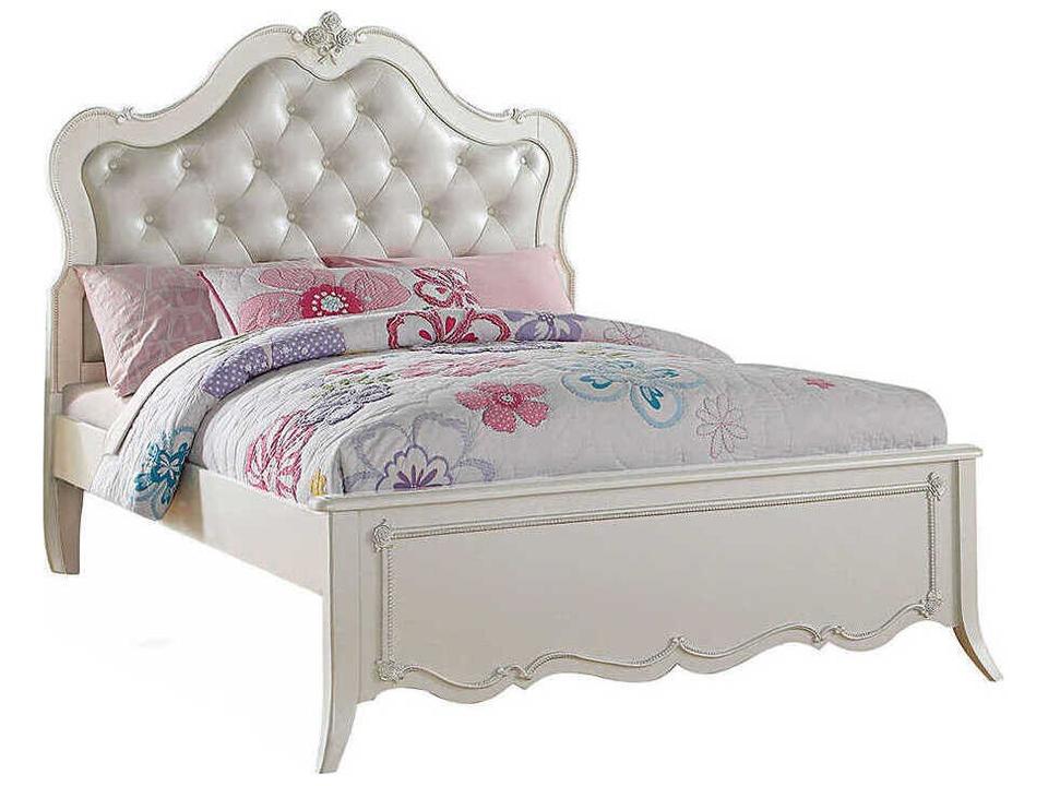 Edalene White Pine Wood Upholstered Twin Panel Bed