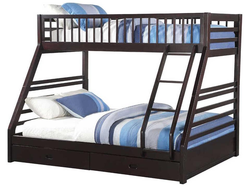 Jason-XL Brown Pine Wood Twin-XL/Queen Bunk Bed