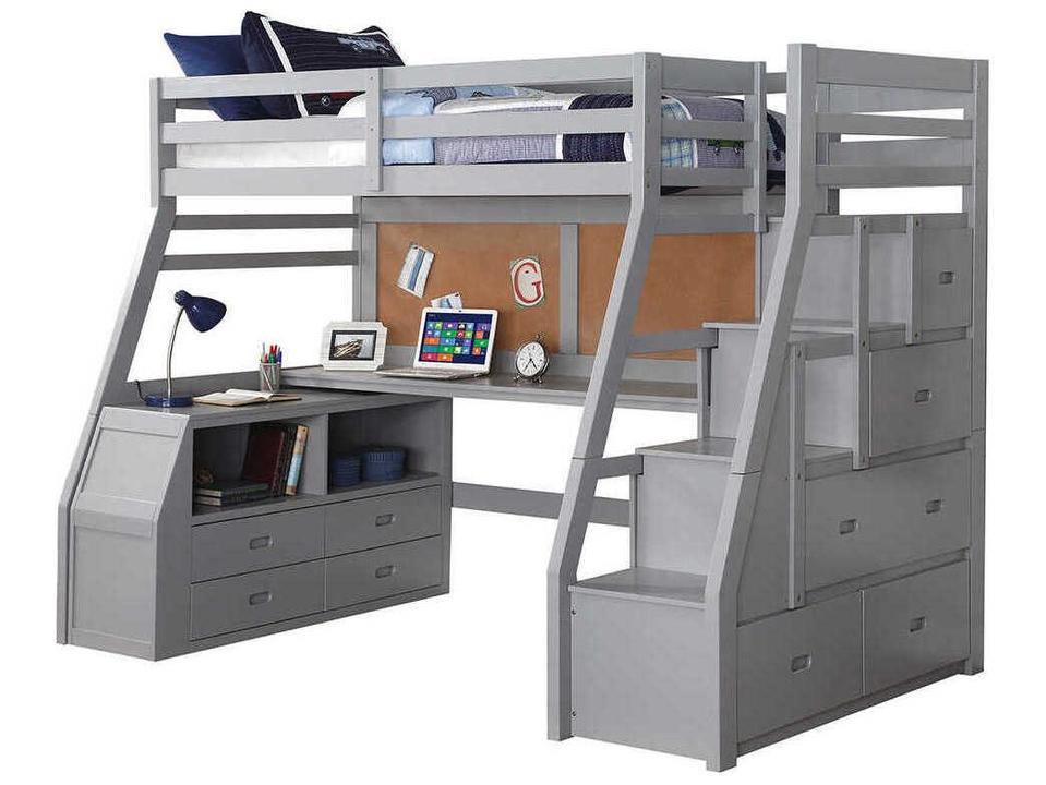 Jason-II Gray Pine Wood Twin Bunk Bed