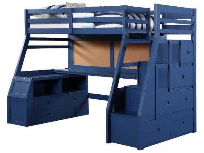 Jason-II Blue Pine Wood Twin Bunk Bed
