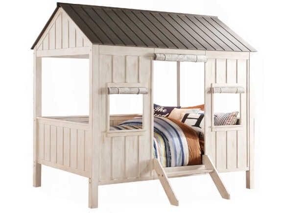 Spring Cottage Beige Pine Wood Full Bunk Bed