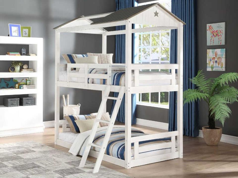Nadine Cottage White Pine Wood Twin/Twin Bunk Bed