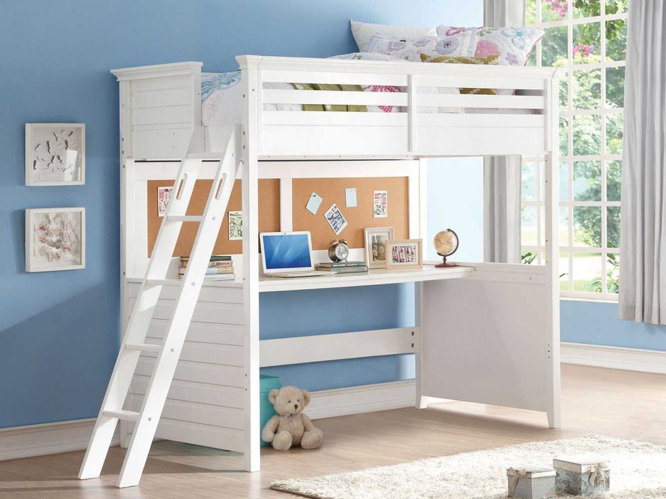Lacey White Poplar Wood Twin Bunk Bed